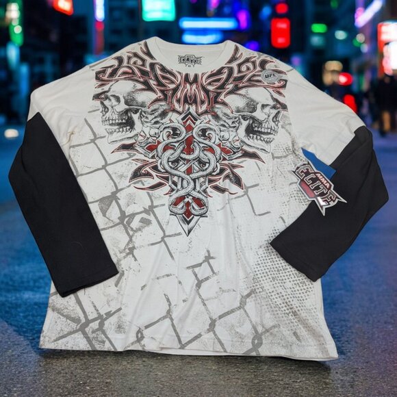 NWT MMA Elite UFC Skull Snake Logo White w/Black Long Thermal Sleeve Shirt Sz XL - Picture 1 of 13